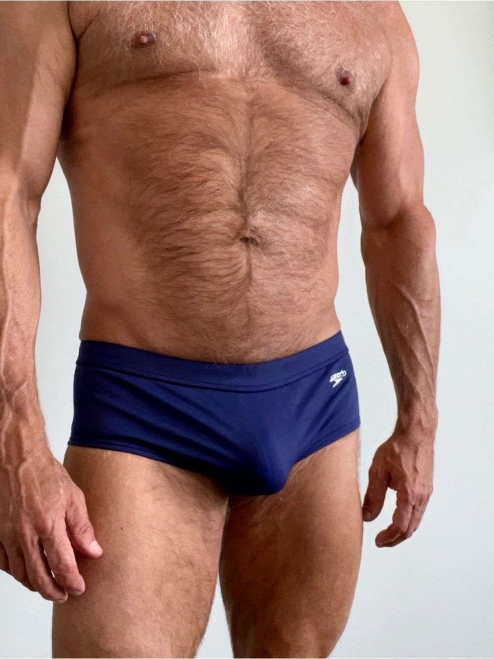 Speedo Men's Navy Brief Swimwear with Small Logo, Sunga Style, Large